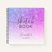 Elegant roze Paars Glitter Sketchbook Name Script Notitieboek (Voorkant)