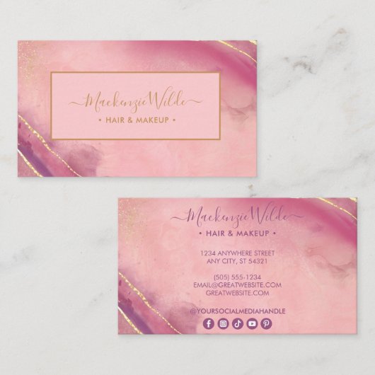 Elegant roze Paars Gold Glitter Marble Agate Chic Visitekaartje (Voorkant / Achterkant)