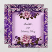 Elegant roze Paars Lila Roos 80e verjaardag Partij Kaart (Voorkant / Achterkant)