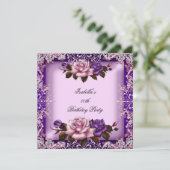 Elegant roze Paars Lila Roos 80e verjaardag Partij Kaart (Staand voorkant)