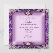 Elegant roze Paars Lila Roos 80e verjaardag Partij Kaart (Achterkant)