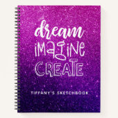 Elegant roze Paars Ombre Glitter Sketchbook Notitieboek (Voorkant)