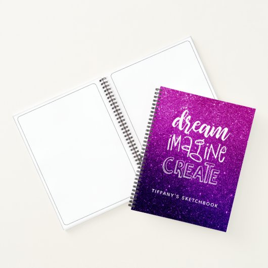 Elegant roze Paars Ombre Glitter Sketchbook Notitieboek (Binnen)