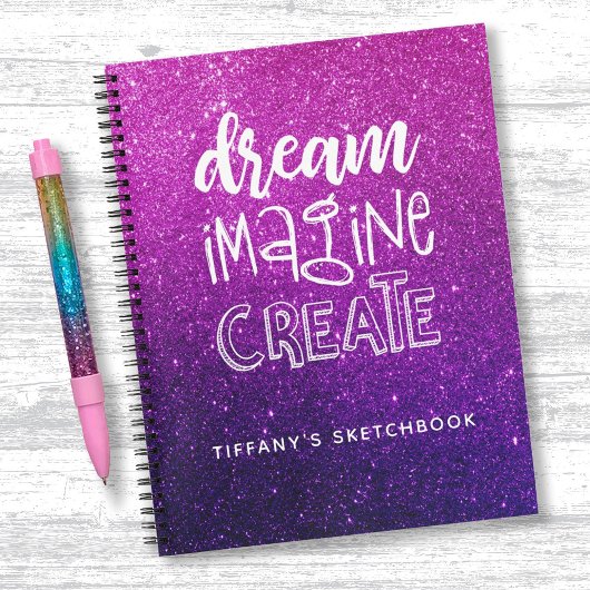 Elegant roze Paars Ombre Glitter Sketchbook Notitieboek