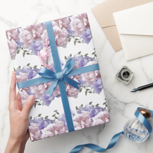 Elegant roze Paars Peony-pakpapier Cadeaupapier (Geschenken)