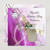 Elegant roze Paars Silver Glitter Birthday Party Kaart (Voorkant / Achterkant)