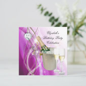 Elegant roze Paars Silver Glitter Birthday Party Kaart (Staand voorkant)