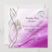 Elegant roze Paars Silver Glitter Birthday Party Kaart (Achterkant)