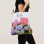 Elegant roze paarse blauw bloemenboeket Bruid Tote Bag (Dichtbij)