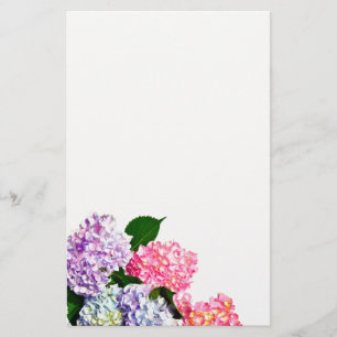 Elegant roze paarse blauw bloemenhortensia boeket briefpapier