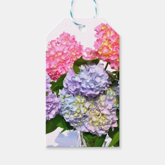 Elegant roze paarse blauw bloemenhortensia boeket cadeaulabel (Voorkant)
