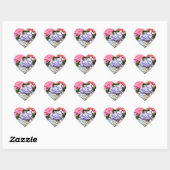 Elegant roze paarse blauw bloemenhortensia boeket hart sticker (Vel)