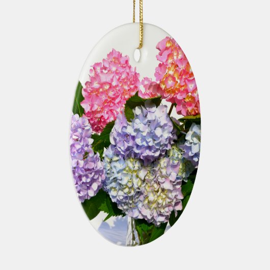 Elegant roze paarse blauw bloemenhortensia boeket keramisch ornament (Rechts)