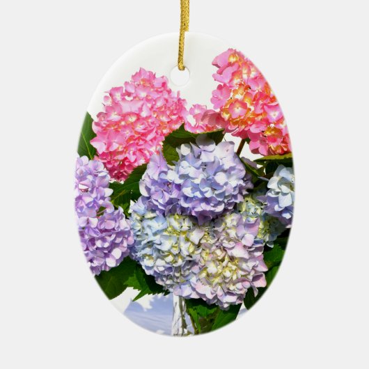 Elegant roze paarse blauw bloemenhortensia boeket keramisch ornament (Voorkant)