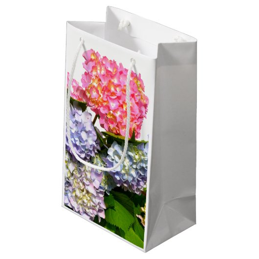 Elegant roze paarse blauw bloemenhortensia boeket klein cadeauzakje (Achterkant Gekanteld)