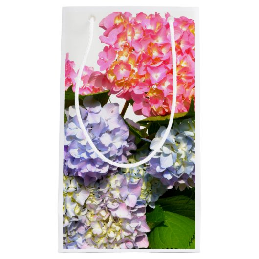 Elegant roze paarse blauw bloemenhortensia boeket klein cadeauzakje (Voorkant)