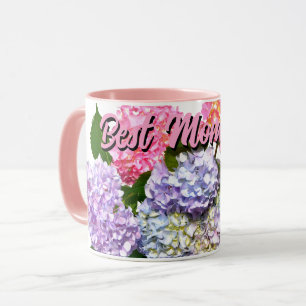 Elegant roze paarse blauw bloemenhortensia boeket mok