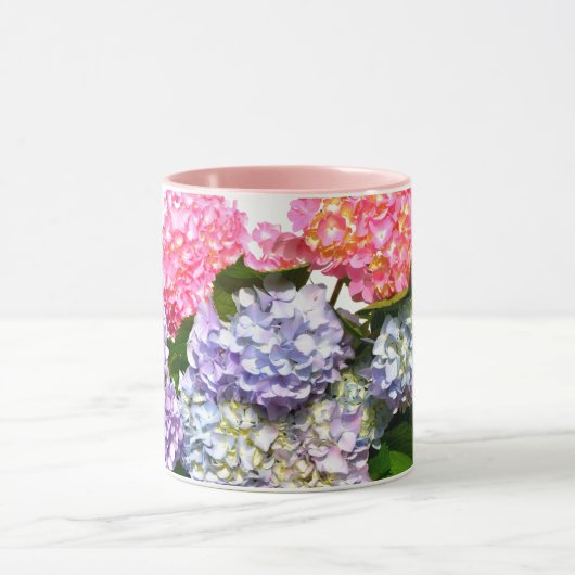 Elegant roze paarse blauw bloemenhortensia boeket mok (Midden)