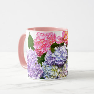 Elegant roze paarse blauw bloemenhortensia boeket mok