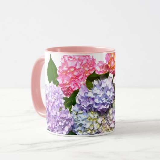 Elegant roze paarse blauw bloemenhortensia boeket mok (Voorkant links)