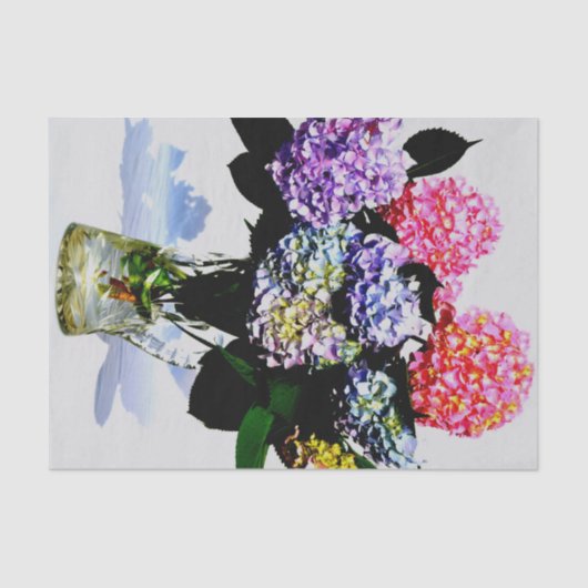 Elegant roze paarse blauw bloemenhortensia boeket tissuepapier (Voorkant)