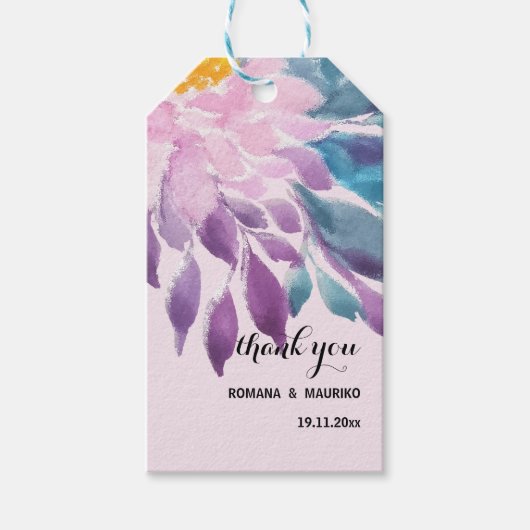 Elegant Roze Paarse Blauw Dahlia Waterverf Art Cadeaulabel (Voorkant)