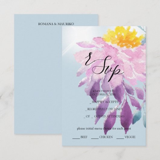 Elegant Roze Paarse Blauw Dahlia Waterverf Art RSVP Kaartje (Voorkant / Achterkant)