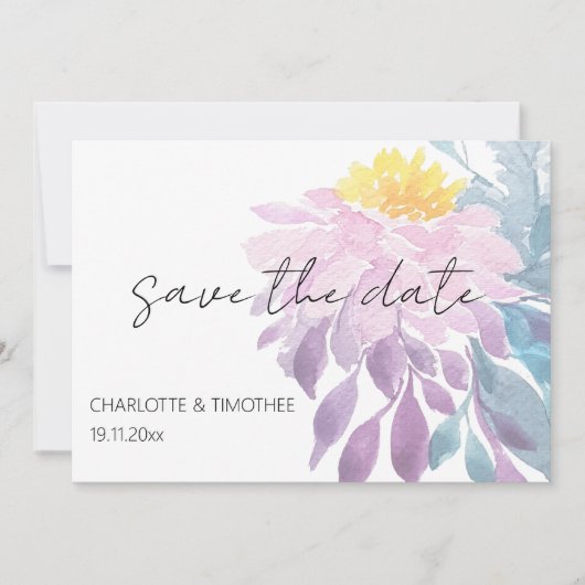 Elegant Roze Paarse Blauw Dahlia Waterverf Art Save The Date (Voorkant)