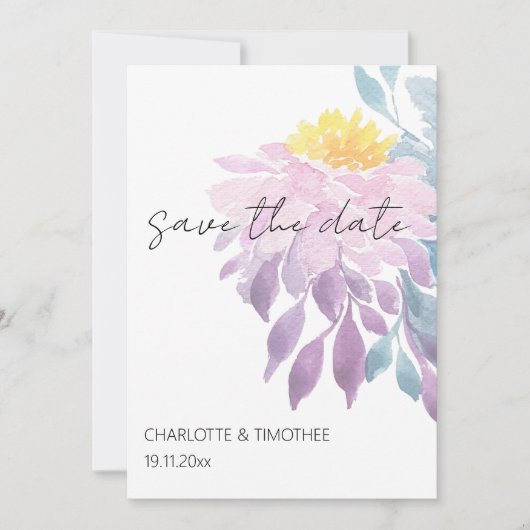 Elegant Roze Paarse Blauw Dahlia Waterverf Art Save The Date (Voorkant)