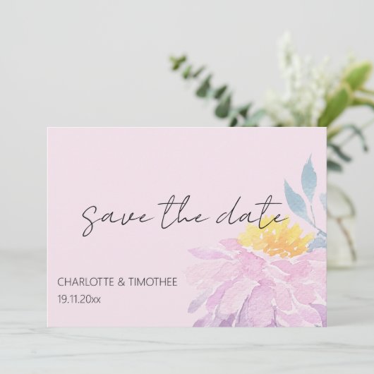 Elegant Roze Paarse Blauw Dahlia Waterverf Art Save The Date (Staand voorkant)