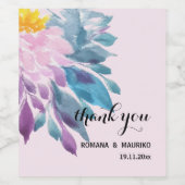 Elegant Roze Paarse Blauw Dahlia Waterverf Art Wijn Etiket (Enkel label)