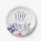 Elegant Roze Paarse Bloemen 100ste Verjaardag Part Papieren Bordje (Voorkant)