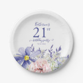 Elegant roze Paarse Bloemen 21ste Verjaardagsfeest Papieren Bordje (Voorkant)