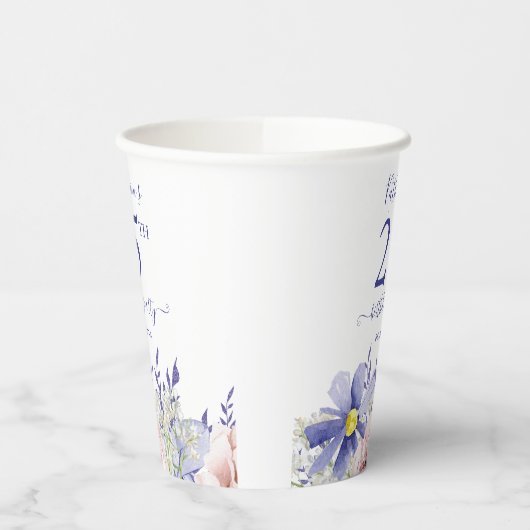 Elegant Roze Paarse Bloemen 25ste Verjaardagsfeest Papieren Bekers (Links)