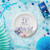 Elegant Roze Paarse Bloemen 25ste Verjaardagsfeest Papieren Bordje (Feest)