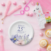 Elegant Roze Paarse Bloemen 25ste Verjaardagsfeest Papieren Bordje (Feest)