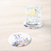 Elegant Roze Paarse Bloemen 25ste Verjaardagsfeest Ronde Kartonnen Onderzetter (Insitu)