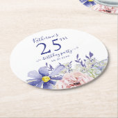 Elegant Roze Paarse Bloemen 25ste Verjaardagsfeest Ronde Kartonnen Onderzetter (Gebogen)