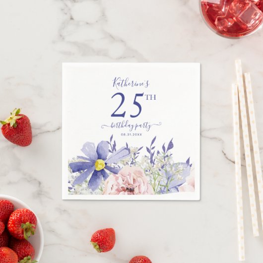 Elegant Roze Paarse Bloemen 25ste Verjaardagsfeest Servet (Insitu)