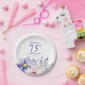 Elegant Roze Paarse Bloemen 75ste Verjaardagsfeest Papieren Bordje (Feest)