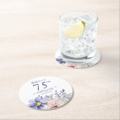 Elegant Roze Paarse Bloemen 75ste Verjaardagsfeest Ronde Kartonnen Onderzetter (Insitu)