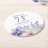 Elegant Roze Paarse Bloemen 75ste Verjaardagsfeest Ronde Kartonnen Onderzetter (Gebogen)