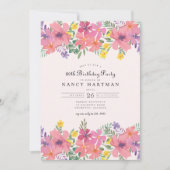 Elegant Roze Paarse Bloemen 80ste Verjaardagsfeest Kaart (Voorkant)