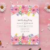 Elegant Roze Paarse Bloemen 80ste Verjaardagsfeest Kaart