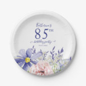 Elegant Roze Paarse Bloemen 85ste Verjaardagsfeest Papieren Bordje (Voorkant)