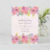 Elegant Roze Paarse Bloemen 90ste Verjaardagsfeest Kaart (Staand voorkant)