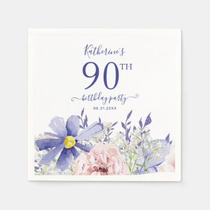 Elegant Roze Paarse Bloemen 90ste Verjaardagsfeest Servet