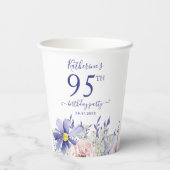 Elegant Roze Paarse Bloemen 95ste Verjaardagsfeest Papieren Bekers (Achterkant)