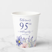 Elegant Roze Paarse Bloemen 95ste Verjaardagsfeest Papieren Bekers (Voorkant)