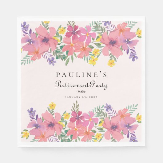 Elegant Roze Paarse Bloemen Pensioen Partij Servet (Voorkant)